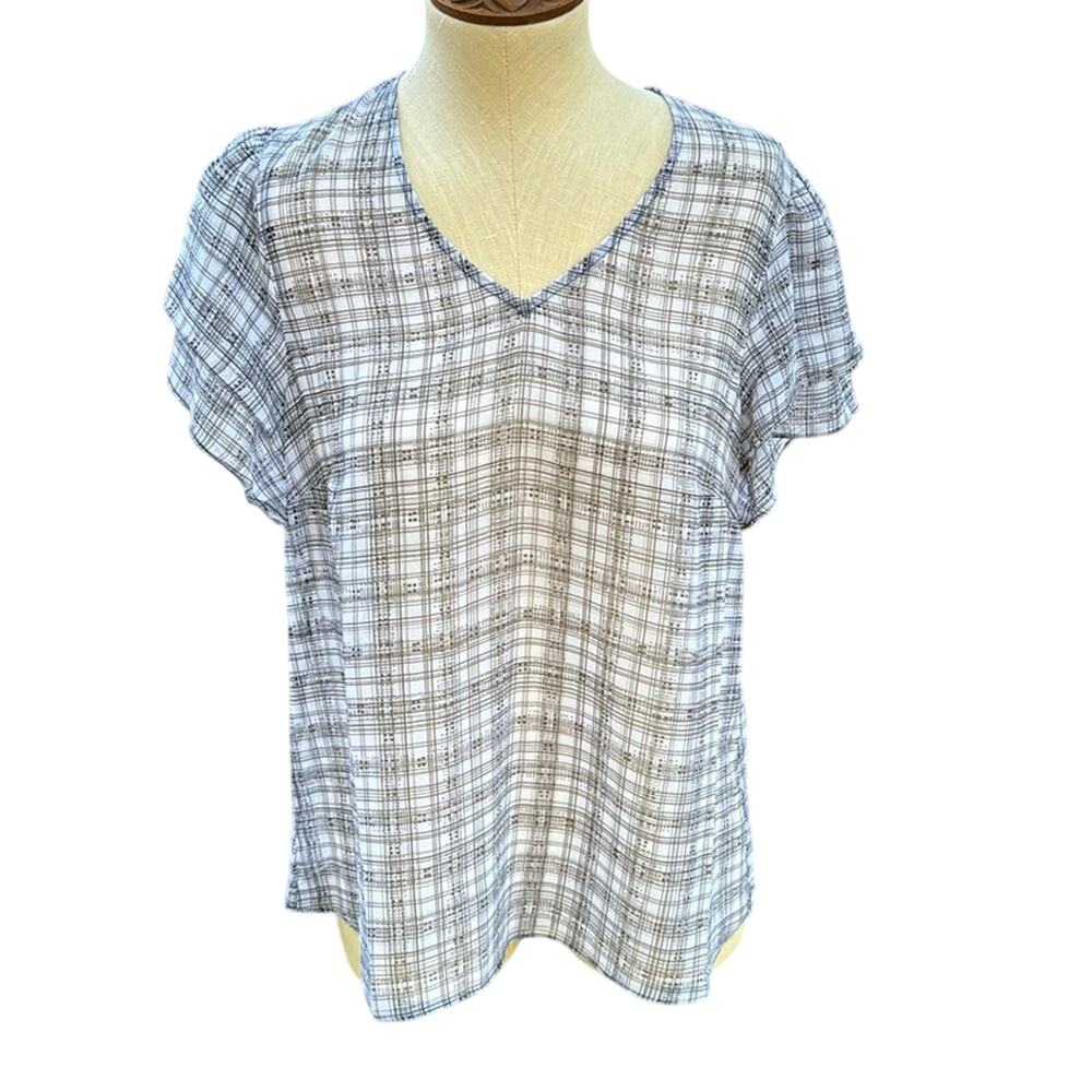 CAbi Black and White Plaid Blouse